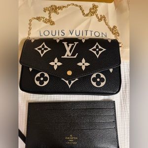 Lulu envelope purse on chain. Black monogram white logo. Designer inspired.